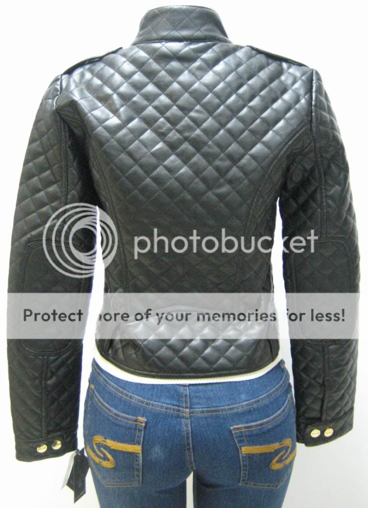 BABY PHAT SHORT QUILTED FAUX LEATHER JACKET BLACK MED  